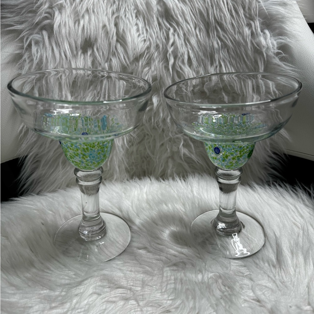2 Italian Murano Leonardo Millefiori Margarita Cocktail Drinking Glass